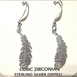 NEW  Crystal Rhinestone Feather Leaf  Earrings Brand NWT